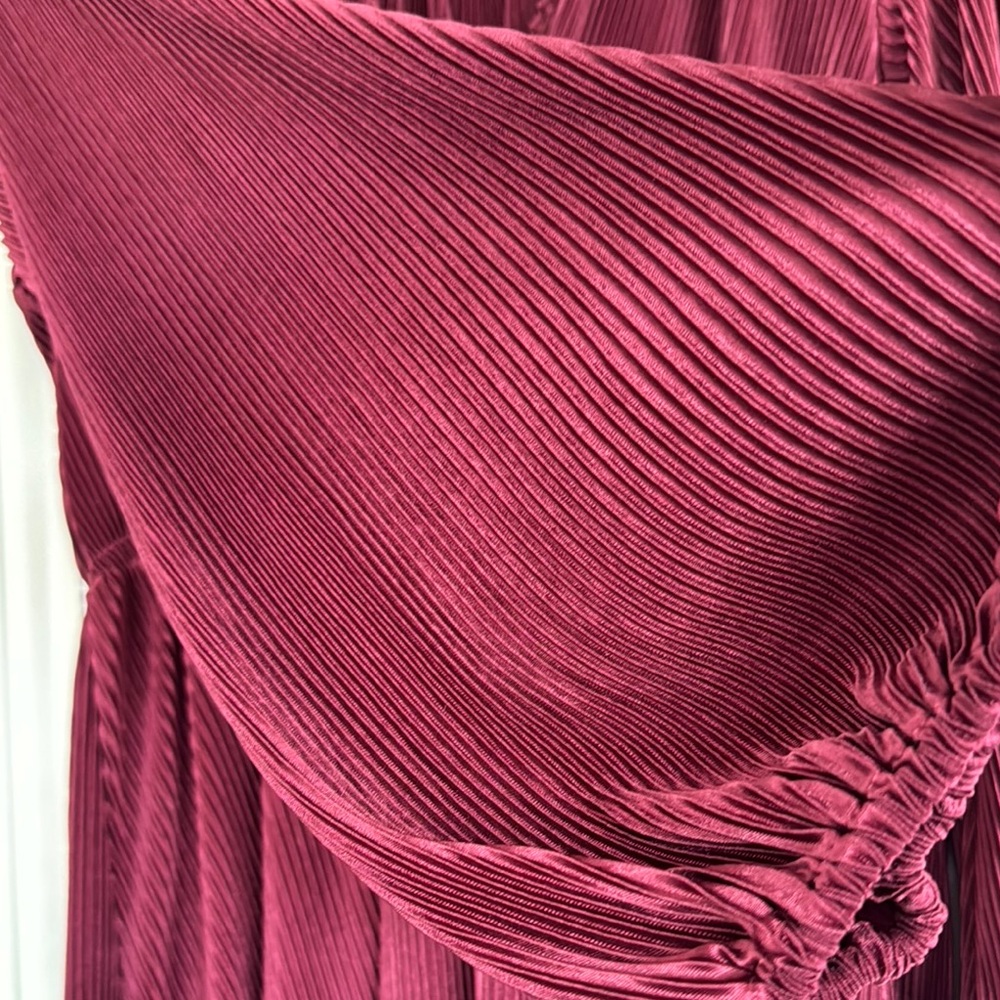 Baltic Born Burgundy Long Sleeve V-Neck Gown - Picture 3 of 5